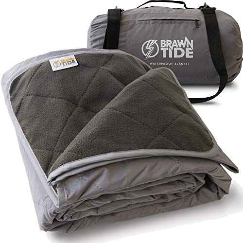 BRAWNTIDE Large Waterproof Outdoor Blanket, Extra Thick Fleece, Warm, Windproof & Sandproof, Quilted Stadium Blanket for Sports Events, Beach, Camping, Picnics, Dogs & Car, 82" x 55 - color: Gray