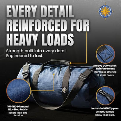 25L Field Duffel Bag, Heavy-Duty Gear Bag, 1050D Tuff Cloth, Diamond Ripstop, Reinforced Stitching - Grey (10" x 20") - color: Steel Grey, size: 10" x 20" (25 Liters)