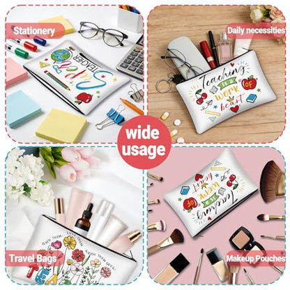 30 Pcs Teacher Appreciation Gifts Bulk Makeup Bag for Teacher Colorful Canvas Makeup Bags Reusable Women Cosmetic Pouch for Appreciation Birthday Gifts - style: Teacher