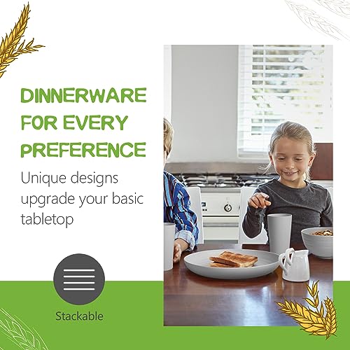 Teivio 32-Piece Kitchen Plastic Wheat Straw Dinnerware Set, Service for 8, Dinner Plates, Dessert Plate, Cereal Bowls, Cups, Unbreakable Colorful Plastic Outdoor Camping Dishes, Light Gray - color: Light Gray