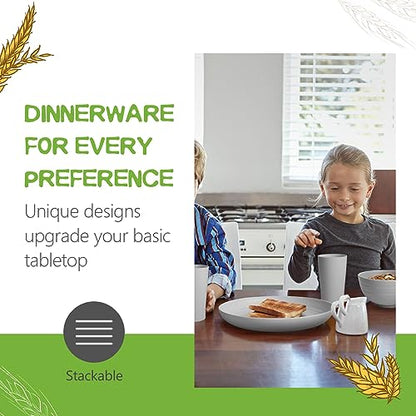 Teivio 32-Piece Kitchen Plastic Wheat Straw Dinnerware Set, Service for 8, Dinner Plates, Dessert Plate, Cereal Bowls, Cups, Unbreakable Colorful Plastic Outdoor Camping Dishes, Light Gray - color: Light Gray