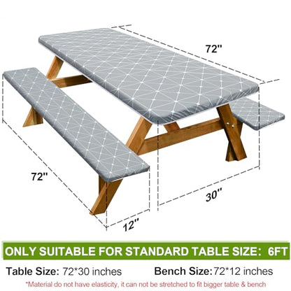 Picnic Table Cover with Bench Covers 6FT 3 Pcs Waterproof Windproof Aesthetic Camping Tablecloth with Drawstring Bag, Fitted for 6 Foot Rectangle Tables and Seats, 72 inch, Grey - color: Grey