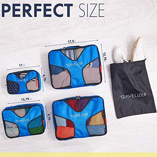 Travel Packing Cubes 5 pcs Luggage Organizer Set for Bag & Suitcase - color: Blue