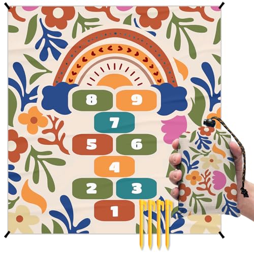 Boho Floral Game Pocket Picnic Blankets, Funny Mini Beach Camping Blanket Waterproof Sandproof for Kids,Botanical RV Outdoor Picnic Blanket Mat Gifts for Camper Campsite Travel Hiking 55x60in - color: Cube