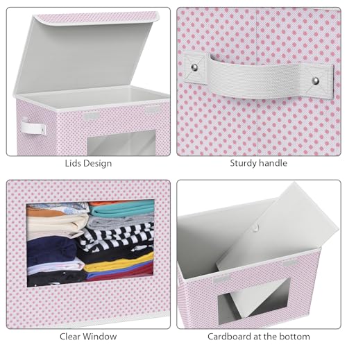 Univivi Fabric Foldable Storage Boxes [4-Pack] Large Collapsible Stackable Storage Bins with Lids, Closet Organizers and Storage Cube Basket for Home, Office, Bedroom (Pink, 17”x 12” x 12”) - color: Pink Polka Dot, size: 17''-4 Pack