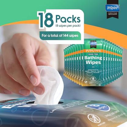 Inspire Ultra Thick Rinse Free Body Wipes, Bathing Wipes, Rinse Free Wet Wipes, Thick Strong Extra Large With Aloe Vera Enriched - style: Ultra Thick Value Pack - 18 Packs Of 8