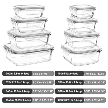 Vtopmart 8 Pack Glass Food Storage Containers with Airtight Lids, Glass Meal Prep Containers, Lunch Office Meal for Microwave, Oven, Freezer and Dishwasher, BPA Free - color: Grey