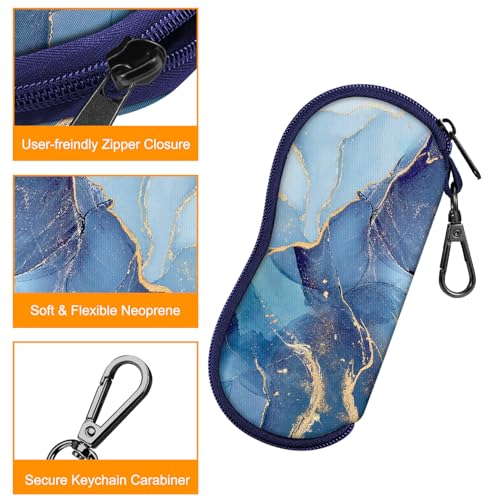 FINTIE Glasses Case with Carabiner, Ultra Light Portable Neoprene Zipper Sunglasses Soft Case - color: Ocean Marble