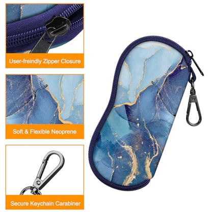 FINTIE Glasses Case with Carabiner, Ultra Light Portable Neoprene Zipper Sunglasses Soft Case - color: Ocean Marble