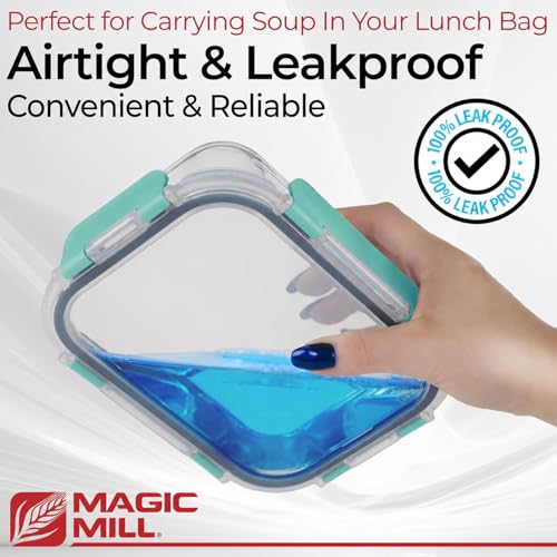 Magic Mill Premium Borosilicate Glass Food Storage Containers with lids Set | 24pc Sets with 12 Bowls & 12 Airtight Locking Lids for Lunch & Meal Prep, Safe for Oven, Freezer, Dishwasher, BPA-Free - color: Turquoise