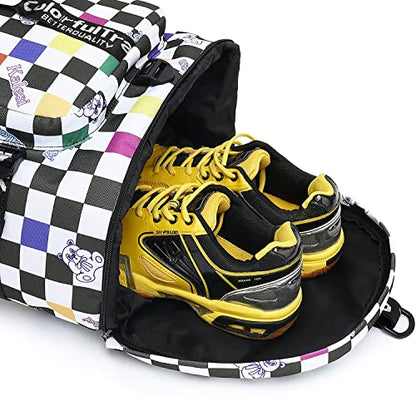 Kalesi Gym Duffle Bag Backpack 4-Way Waterproof with Shoes Compartment for travel Sport Hiking laptop (Checkerboard) - color: Checkerboard