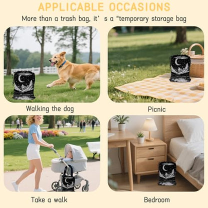 Moon and Lake River Car Garbage Bag,Mountain Night Sky Small Car Trash Bag Hanging Back of Seat,Drawstring Car Trash Bag with Adjustable Buckle,Car Accessories for Camping Travelling - color: Moon and Lake River