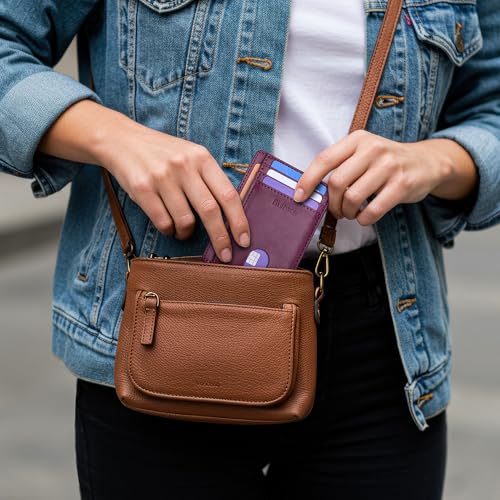Buffway Slim Minimalist Front Pocket RFID Blocking Leather Wallets for Men and Women - Alaska Purple - color: Alaska Purple