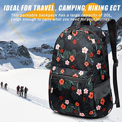 G4Free 20L Small Foldable Ultralight Waterproof Backpack for Camping Hiking Cycling Men Women - color: B-flower Black