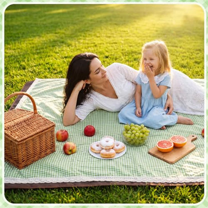 VitalCozy Waterproof Picnic Blankets 59 x 78in Outdoor Blanket Foldable 2 in 1 Double Layer Sandproof Beach Mat with Carry Strap for Camping Lawn Park Beach Grass (Green White) - color: Green White