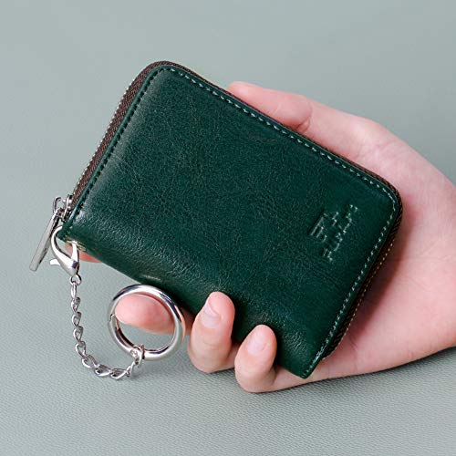 FurArt Zipper Wallet Women, RFID Blocking Credit Card Wallet, Business Card Holder, Compact Size KeyChain Wallet - color: Dark Green