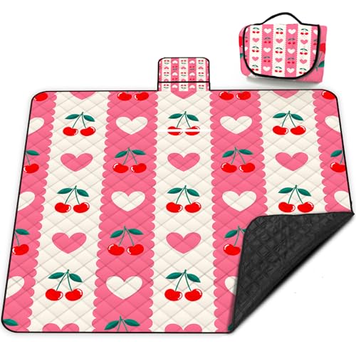 Poedist Extra Large Picnic Blanket Waterproof,80"x 80"Foldable Machine Washable Beach Blanket,Outdoor Blanket for 6-8 Adults,Suitable for Indoor Crawling,Park Beach,Camping,Hiking,Family Travel(Pink - color: Pink Love, size: 6'8" x 6'8" (Square)