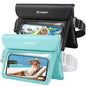 2 Pack Waterproof Fanny Pack for Woman Man, IPX8 Swimming Dry Belt Bag, Passport Wallet Phone Pouch Double Space, Elastic Waistband, Beach Cruise Vacation Essentials - color: Black+Green