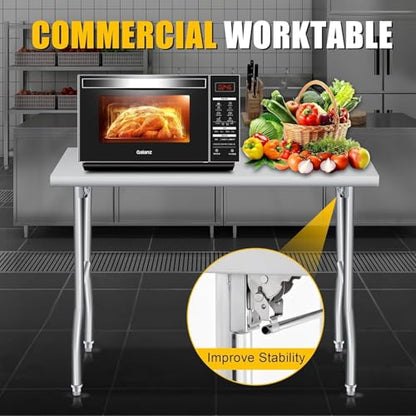 GlowSol Folding Stainless Steel Table 48 x 24 Inch, Metal Foldable Prep/Work Table, 1100 LB Load Capacity, No Assembly, Portable Workbench for Kitchen, Laundry, Restaurant, Camping, Garage - size: 48x24 in