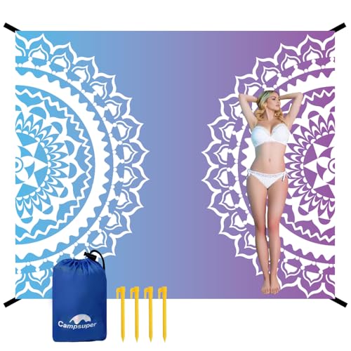 Beach Blanket Waterproof Sandproof Oversized 95”x 80”,Sand Free Beach Mat with Corner Pockets,Portable Mesh Bag for Beach Festival,Picnic,Travel and Outdoor Camping (Gradient Semicircle)