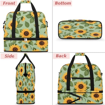 Travel Duffel Bag Lovely Sunflowers Weekender Bag with Shoe Compartment Foldable Overnight Bags for Travel Sports Lightweight Gym Bags for Men Women - color: Lovely Sunflowers
