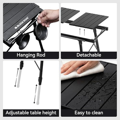 BLACKDOG Folding Camping Table for Outdoor, Portable IGT Table with Detachable 3 Units for Camp, Aluminum Table with Adjustable Height for Picnic Backyards Beach