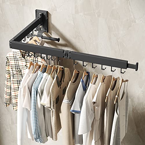 BOQORAD Drying Rack Clothing, Retractable Clothes Drying Rack,Wall Mounted Laundry Rack, Laundry Drying Rack Wall Mount,Collapsible Clothes Rack,can Fold Upward & Left & Right,Black Color - size: Plus-Black