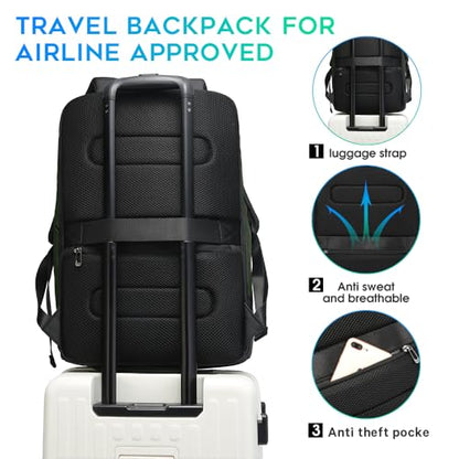 BANGE Business Commute Backpack Waterproof fit 15.6 Inch adopt in Commute,Travel Durable Backpack (Green) - color: Green(no Charge Port)