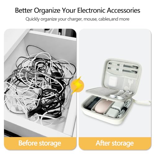 Hard Cord Electronic Organizer Travel Case, Cable Tech Pouch Bag, Cord Hard Case for Portable Charger, Power Bank, Mouse and Cords, Tech Organizer Travel,White
