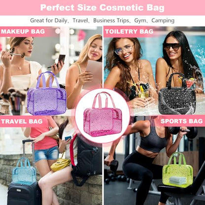 Clear Purple Star Large Makeup Bag with Star Pattern 12x5x8 inch, Travel Cosmetic Bag with Handle, Durable PVC Material Washbag Zipper Opening Design for Makeup Travel Organizer or Gym Use - color: Purple, style: Star