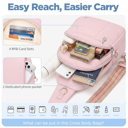 Anti Theft Sling Bag for Men & Women, Lightweight Puffer RFID Crossbody Bag for Travel, Commuting & City Walking, Hands-Free Everyday Essentials Bag Pink - color: Pink