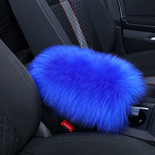 Frienda Furry Armrest Cover Auto Center Console Cover Car Soft Console Pad, Real Sheepskin Wool Soft Fluffy Auto Center Armrest Pad for Most Car Decoration Protector(Blue) - color: Blue