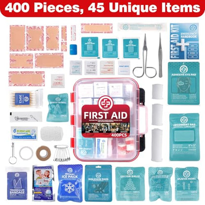 Gevoke 400 Piece First Aid Kit - Organized Dual-Layer Wall-Mountable Hard Case Medical Kit for Home, Car, Camping, Travel, Hiking, Truck, Office, Sports, Vehicle & Outdoor Emergencies - size: Extra Large