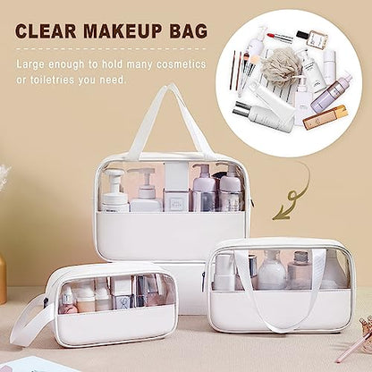 Clear Makeup Bag, 3 Pcs of Cosmetic Bags Set, Transparent PVC Travel Makeup Pouch, Waterproof Cute Toiletry Bag for Women (White) - color: Z-White-3pcs, style: 3pcs