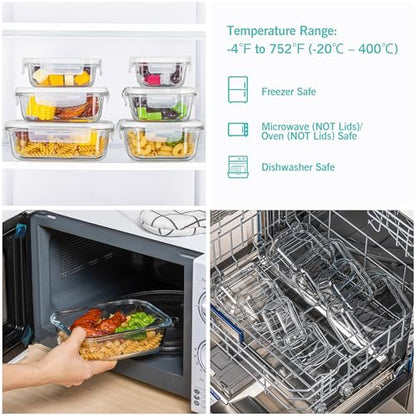 Vtopmart 8 Pack Glass Food Storage Containers with Airtight Lids, Glass Meal Prep Containers, Lunch Office Meal for Microwave, Oven, Freezer and Dishwasher, BPA Free - color: White