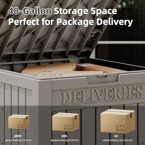 LHBGO Package Delivery Box for Outside, 48 Gallon Storage with Lockable Secure Design, Large Resin Outdoor Package Drop Cabinet - color: Grey