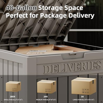 LHBGO Package Delivery Box for Outside, 48 Gallon Storage with Lockable Secure Design, Large Resin Outdoor Package Drop Cabinet - color: Grey