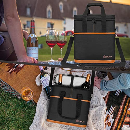 opux 3 Bottle Wine Carrier Tote, Insulated Leakproof Wine Cooler Bag, Wine Travel Bag Tote for Picnic BYOB Beach, Portable Wine Bottle Carrying Case, Gift for Wine Lover Women Men Christmas, Brown - color: Brown