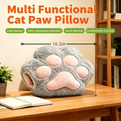 RYOLOY Cat Paw Warm Hand Pillow,with 66 * 35Inch Travel Blanket,2 in 1 Travel Pillow and Blanket Set,for Car Office Camping Essentials (Grey) - color: Grey