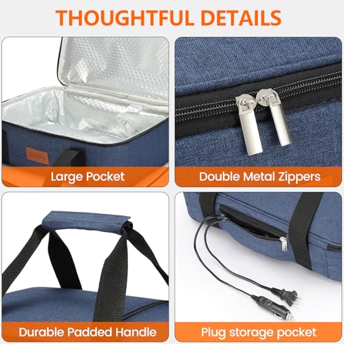 Food Warmer Electric Casserole Carrier - Large Heated Lunch Bag for Car Truck, 12V/24V/110V, Thermos for hot food for Potluck Cookouts Parties Picnic,Lasagna Lugger,Fits 9"x13" Baking Pan (Navy) - size: Navy