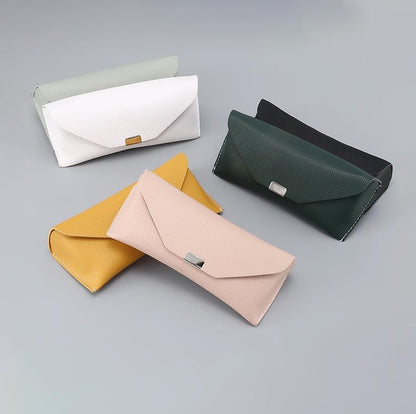 Portable Leather Glasses Case Anti-pressure Glasses Bag Coin Purse Storage Bag Suitable for Men and Women - color: Square Buckle Pink