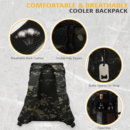 25L Backpack Cooler Keep All Drink Cold for Long Periods of Time Cooler Backpack Insulated Waterproof Portable High Durability Small Cooler Backpack with Compartment for Hiking Camping Beach - color: Black Camo
