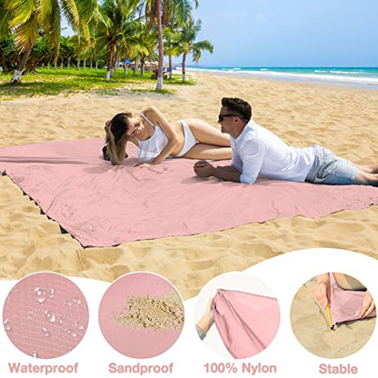 BYDOLL Nylon Beach Blanket Waterproof Sandproof Oversized 7'x7' Suits 1-5 Adults Sand Free Extra Large Blanket Lightweight Soft Picnic Mat for Beach Travel Camping - color: Pink, size: 7'x 7'