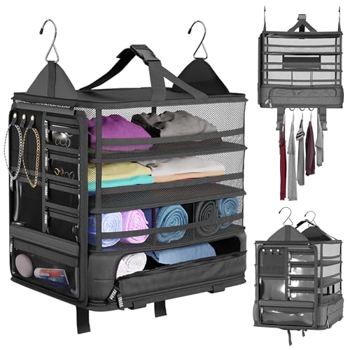 Voyaj Hanging Suitcase Organizer for Travel - Carry on Closet Suitcase, Hanging Luggage Organizers, Travel Organizer - Easily Fits Carry On Luggage for Wrinkle Free Packing - color: Black