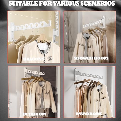 Wall Mount Coat Hanger Holder White Clothes Drying Organizer Rack Garment Hooks Aluminium Retractable Folding Indoor Wall Mounted Hanger Space Saver for Laundry Room Bedroom White 2 Pack with 8 Hooks - color: White 2racks with Hooks