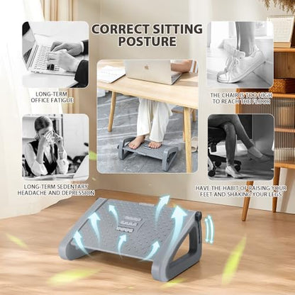 CasaZenith Foot Rest, Six Heights Adjustable Foot Rest for Under Desk at Work, Ergonomic Foots Stool for Under Office Desks, Under Desk Footrest with Foot Massage Roller, Chair Footrest - Gray - color: Gray