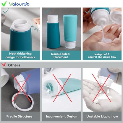 Valourgo TSA Approved Travel Bottles for Toiletries, 3.4oz Portable Leak Proof Tubes, BPA Free Refillable Accessories With Clear Toiletry Bag, Green - color: Green