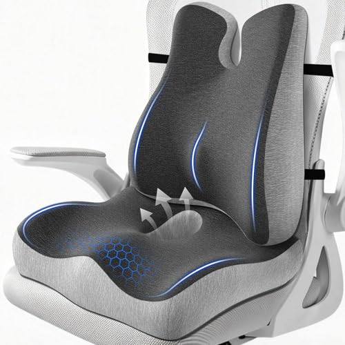 Lumbar Support Pillow for Office Chair,Seat Cushion with Back Support,Office Chair Cushion for Tailbone Pain,Sciatica and Hemorrhoid Relief (Grey) - color: Grey