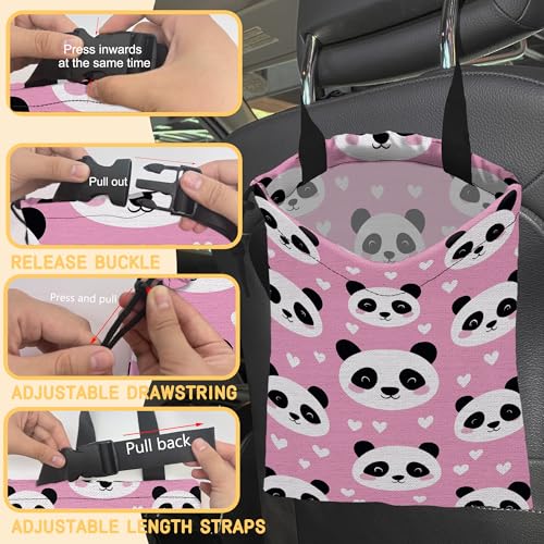 Cute Panda Car Trash Bag, Strap Drawstring Car Garbage Bags,Car Back Seat Organizer with Adjustable Buckle for Car Accessories - color: Cute Panda