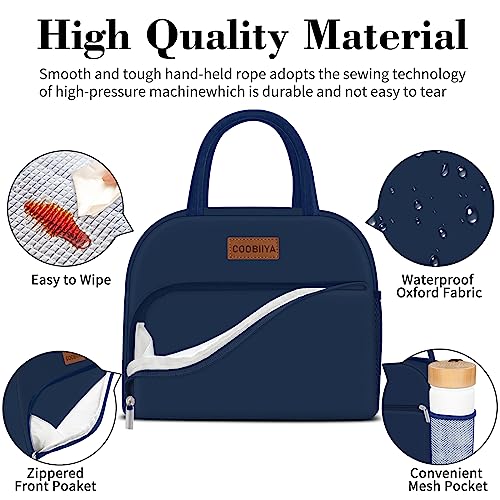 Coobiiya Lunch Bag for Men and Women - Navy Blue, Aluminum, 10.8" x 6.3" x 8.85" - Spacious, Lightweight, and Durable - color: Navy, size: A-regular